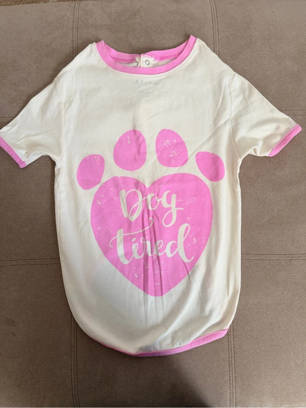 'Dog Tired' Pink & White Short Sleeve Tee